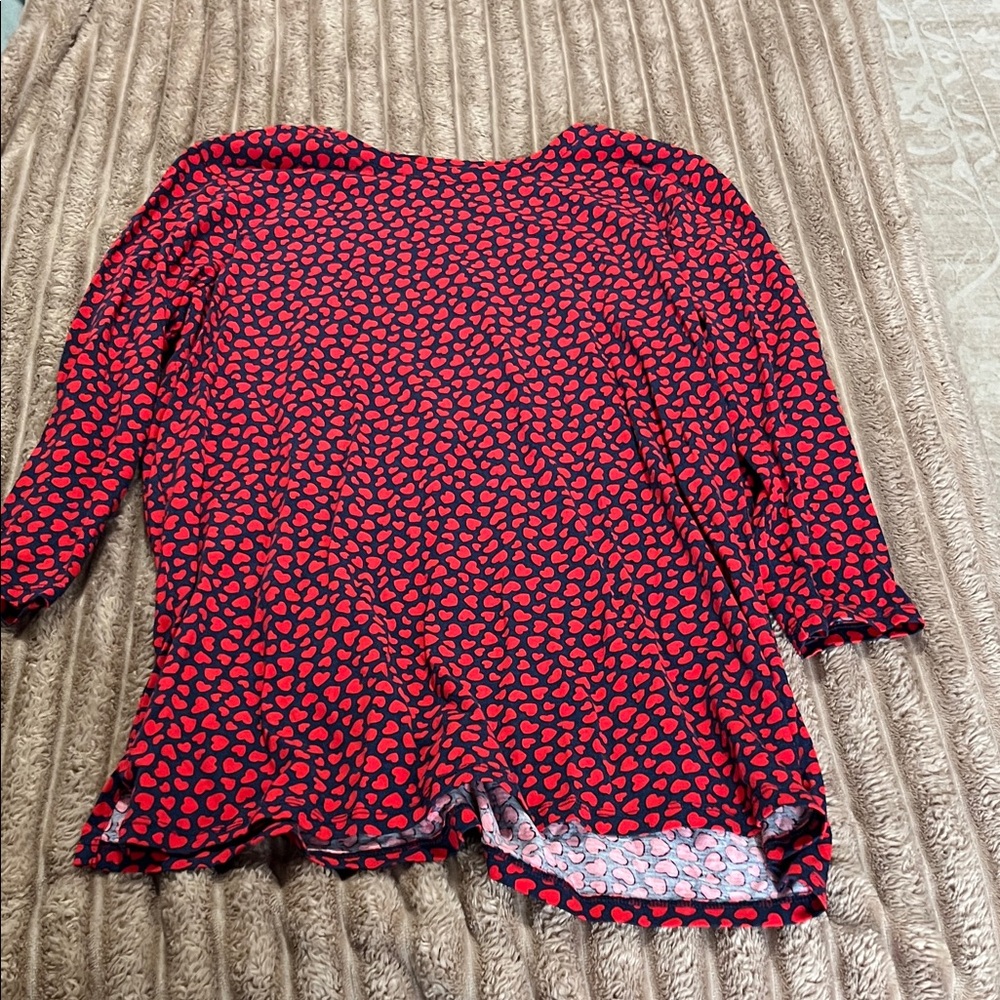 Lands' End Red and Black Heart Pattern Long Sleeve Top